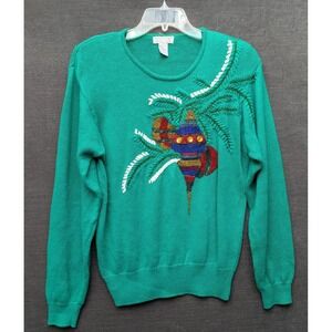 Lindsey Blake 80s Green Vintage Beaded Christmas Bulb Sweater Grannycore Size L
